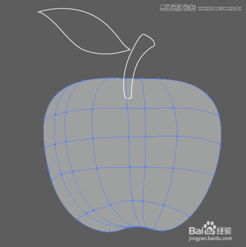 Illustrator网格工具绘制带有绿叶子的红苹果教程7