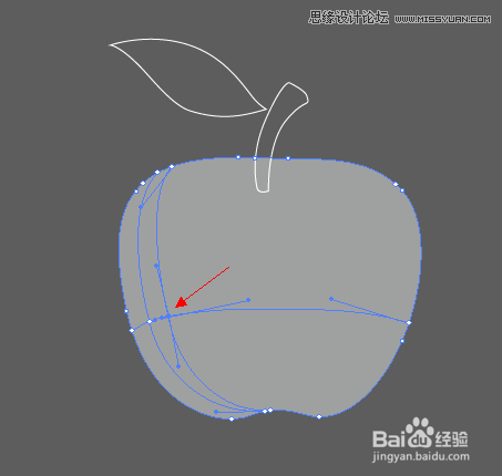 Illustrator网格工具绘制带有绿叶子的红苹果教程6