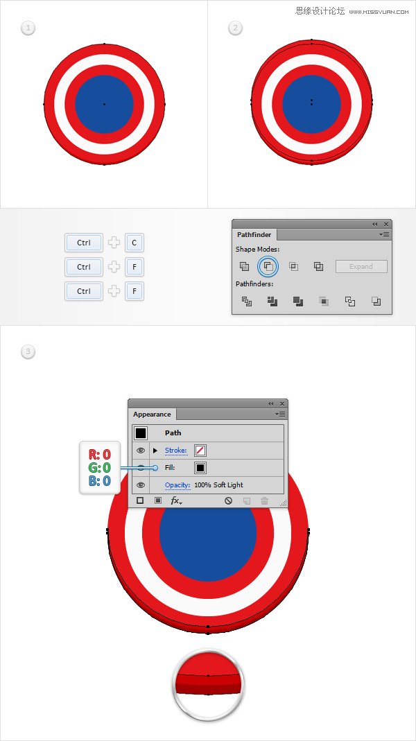 Illustrator绘制逼真的美国队长盾牌图标5