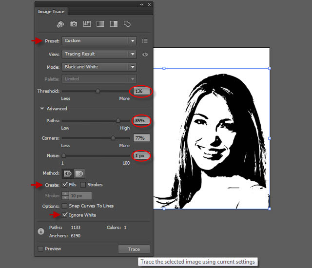 Illustrator将人物照片制作成黑白矢量图13