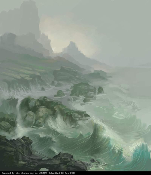 Painter绘制夜色中的海浪效果图5