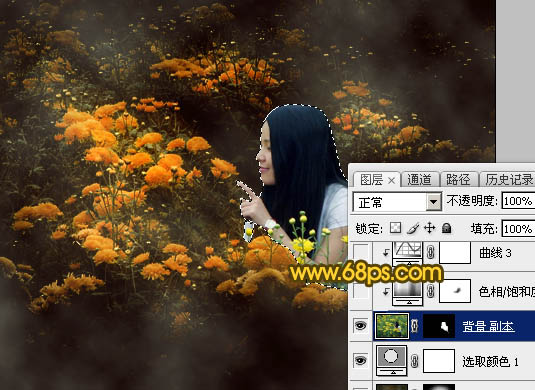Photoshop给野花中的美女加上高对比的暖色调31
