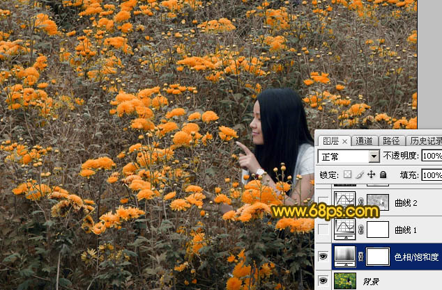 Photoshop给野花中的美女加上高对比的暖色调6