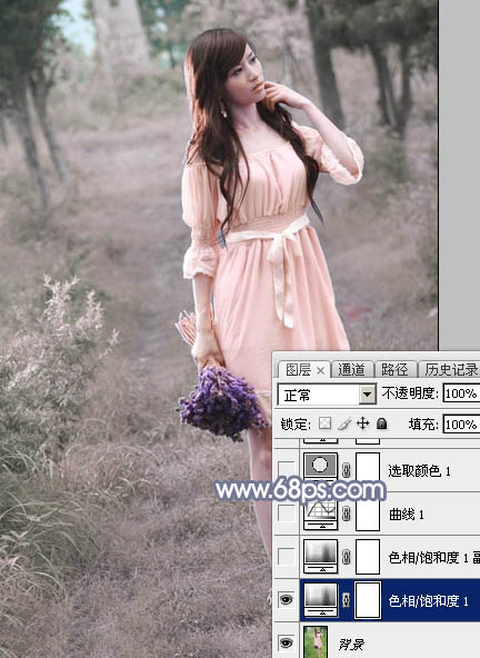 Photoshop打造梦幻的淡蓝色树林美女图片5