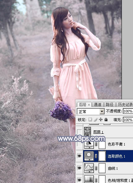 Photoshop打造梦幻的淡蓝色树林美女图片12
