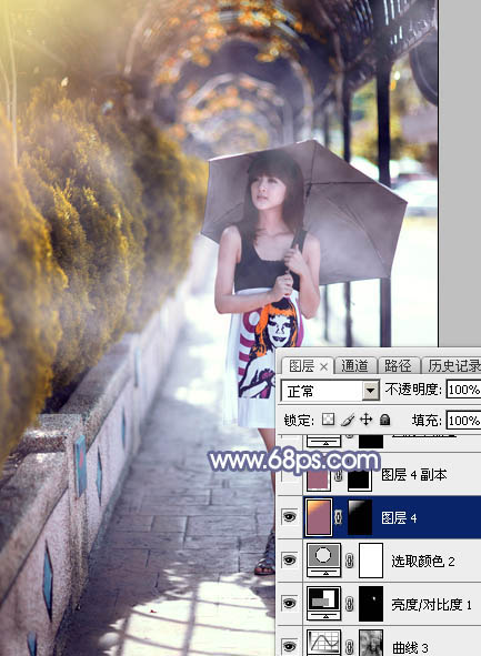 Photoshop给打伞的外景美女加上浓厚的秋季色31