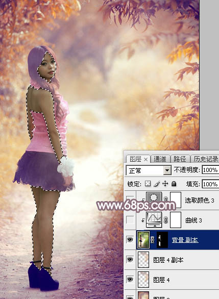 Photoshop给树林中的美女加上唯美的秋季蓝红色37