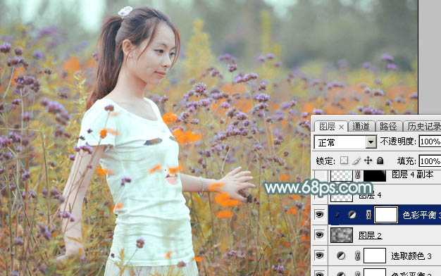 Photoshop给花中的美女加上甜美的秋季淡黄色43