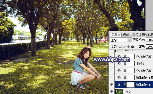 Photoshop给树荫下的美女加上秋季阳光效果6