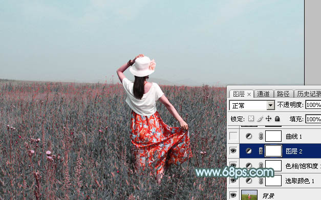 Photoshop打造柔美的中性淡青色外景美女图片9