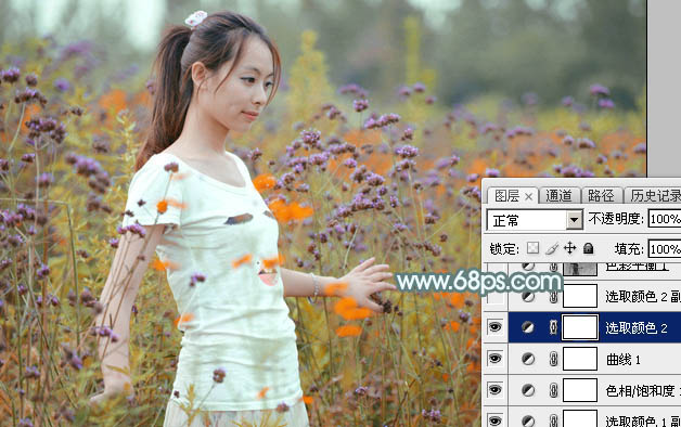 Photoshop给花中的美女加上甜美的秋季淡黄色24