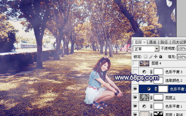 Photoshop给树荫下的美女加上秋季阳光效果21