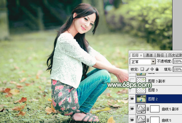 Photoshop打造甜美的粉绿色早春外景美女图片34