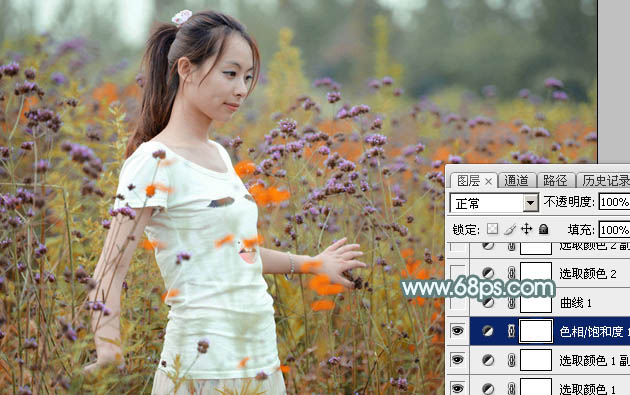 Photoshop给花中的美女加上甜美的秋季淡黄色13