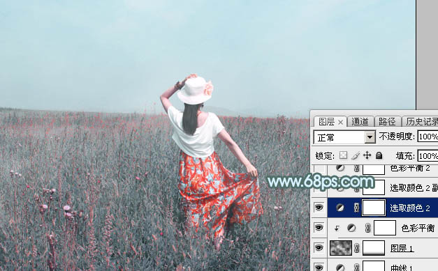 Photoshop打造柔美的中性淡青色外景美女图片22