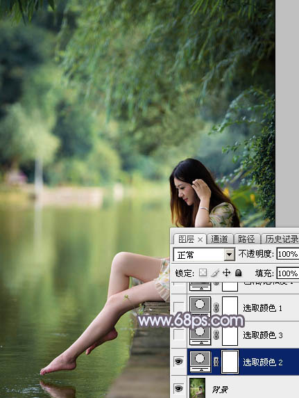 Photoshop打造唯美的中性蓝红色水景美女图片3