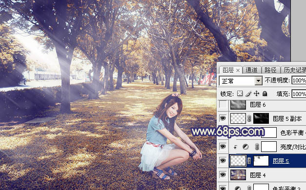 Photoshop给树荫下的美女加上秋季阳光效果30