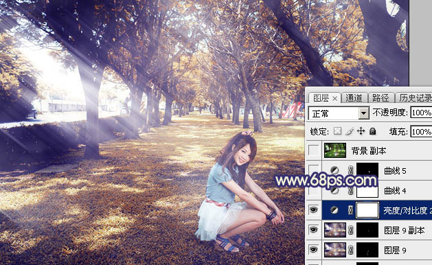 Photoshop给树荫下的美女加上秋季阳光效果33