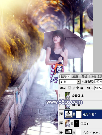 Photoshop给打伞的外景美女加上浓厚的秋季色39