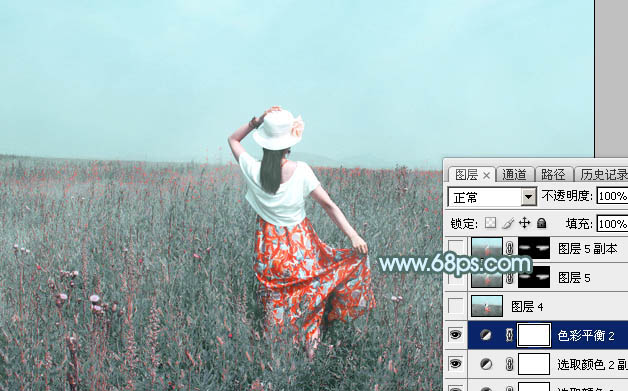 Photoshop打造柔美的中性淡青色外景美女图片26