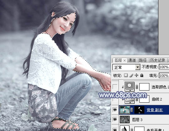 Photoshop打造唯美的冬季淡蓝色外景美女图片16