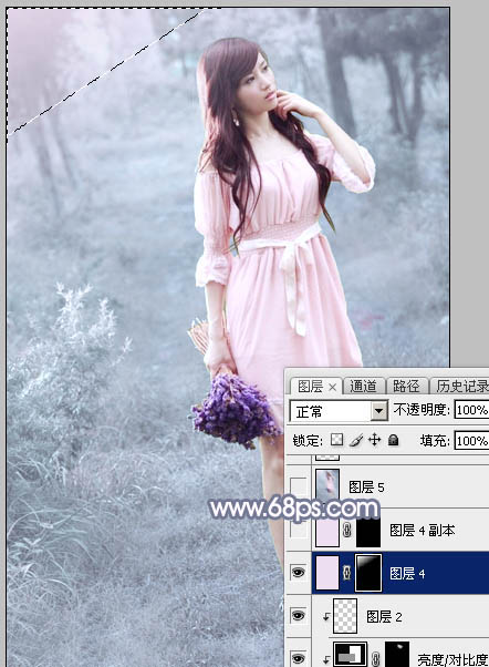 Photoshop打造梦幻的淡蓝色树林美女图片28