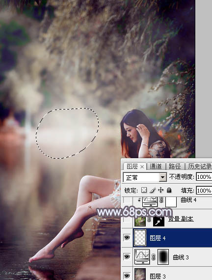 Photoshop打造唯美的中性蓝红色水景美女图片34