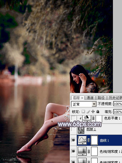 Photoshop打造唯美的中性蓝红色水景美女图片21