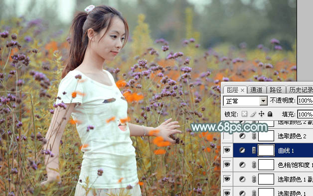 Photoshop给花中的美女加上甜美的秋季淡黄色17