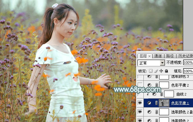Photoshop给花中的美女加上甜美的秋季淡黄色28