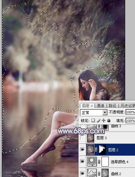 Photoshop打造唯美的中性蓝红色水景美女图片33