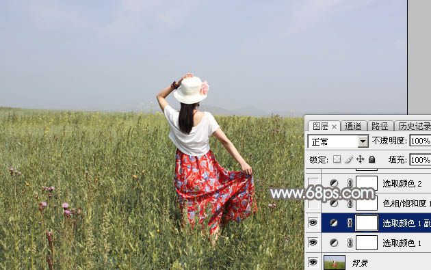 Photoshop给草原上的人物加上清爽的韩系蓝黄色6