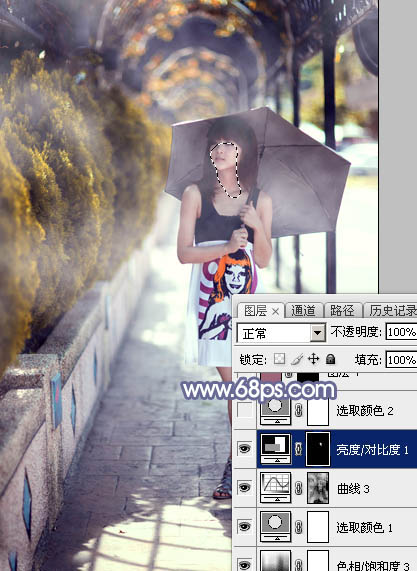 Photoshop给打伞的外景美女加上浓厚的秋季色27