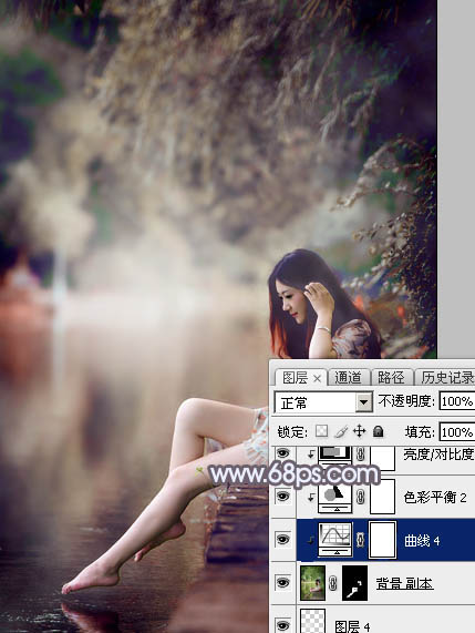 Photoshop打造唯美的中性蓝红色水景美女图片35