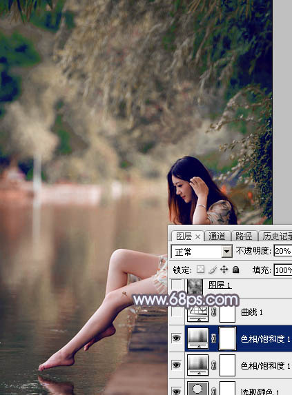 Photoshop打造唯美的中性蓝红色水景美女图片19