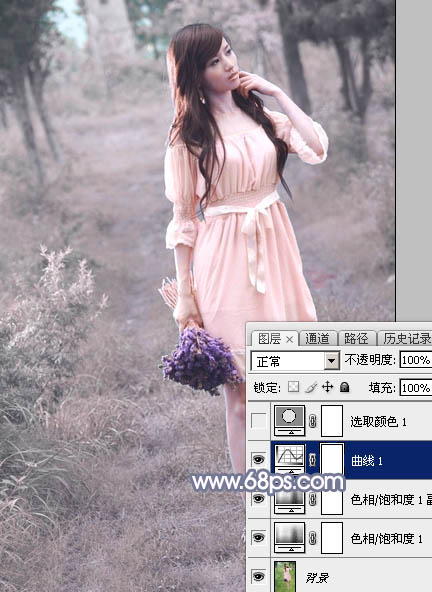 Photoshop打造梦幻的淡蓝色树林美女图片9