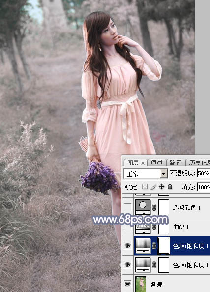 Photoshop打造梦幻的淡蓝色树林美女图片6