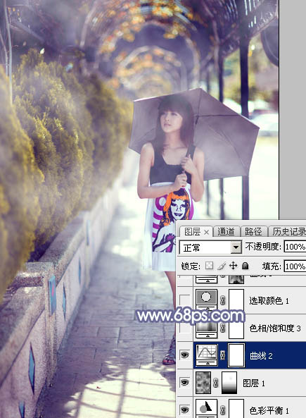 Photoshop给打伞的外景美女加上浓厚的秋季色17