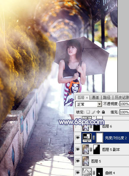 Photoshop给打伞的外景美女加上浓厚的秋季色36