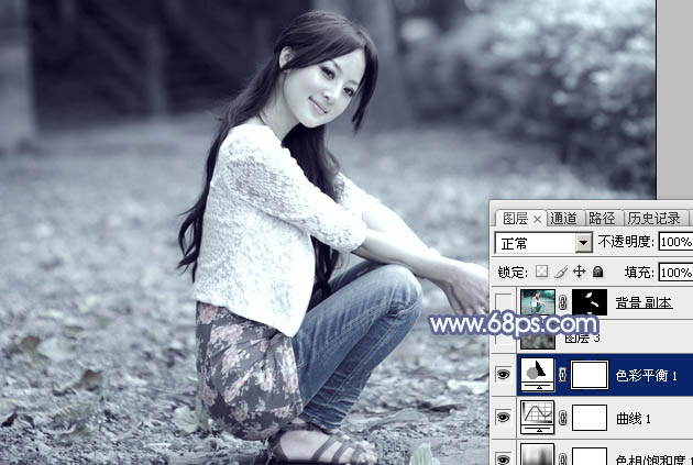 Photoshop打造唯美的冬季淡蓝色外景美女图片14