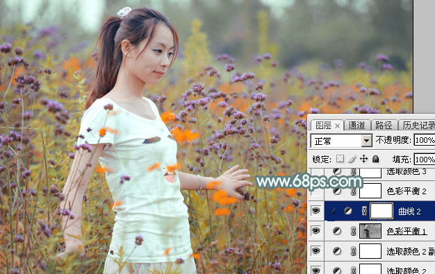 Photoshop给花中的美女加上甜美的秋季淡黄色30