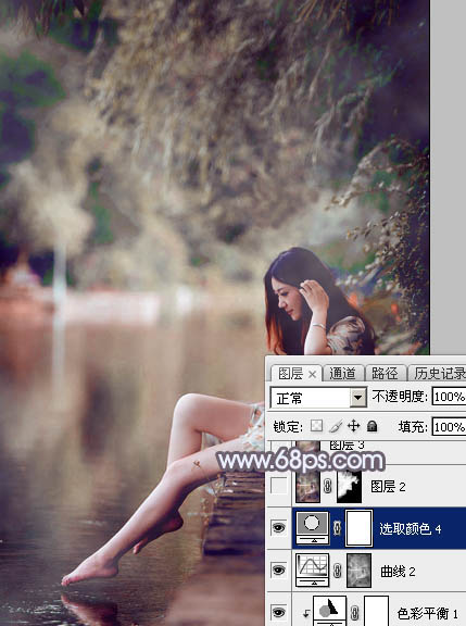 Photoshop打造唯美的中性蓝红色水景美女图片32
