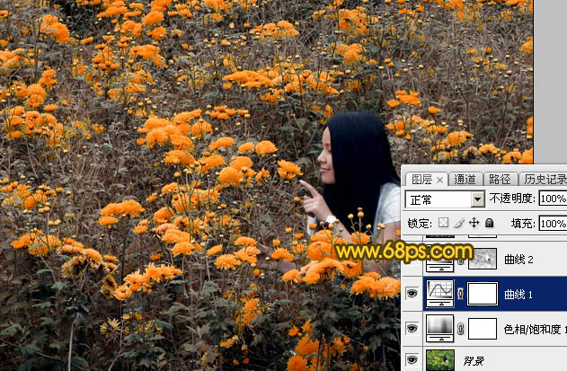 Photoshop给野花中的美女加上高对比的暖色调9