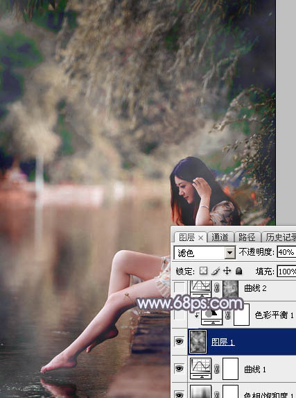 Photoshop打造唯美的中性蓝红色水景美女图片22