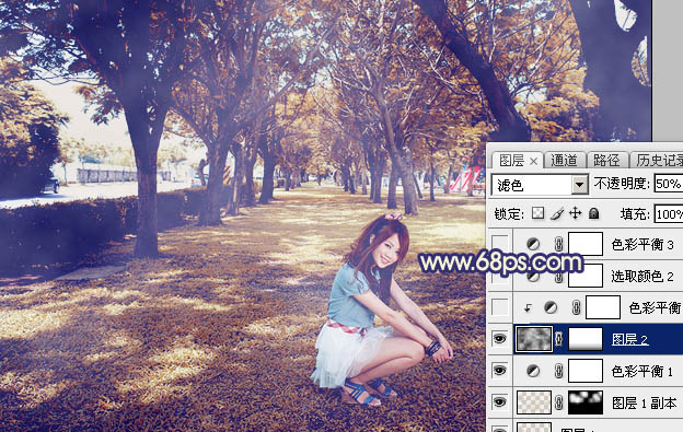 Photoshop给树荫下的美女加上秋季阳光效果18