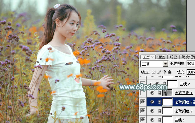Photoshop给花中的美女加上甜美的秋季淡黄色25