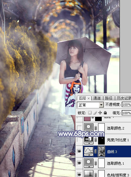 Photoshop给打伞的外景美女加上浓厚的秋季色25