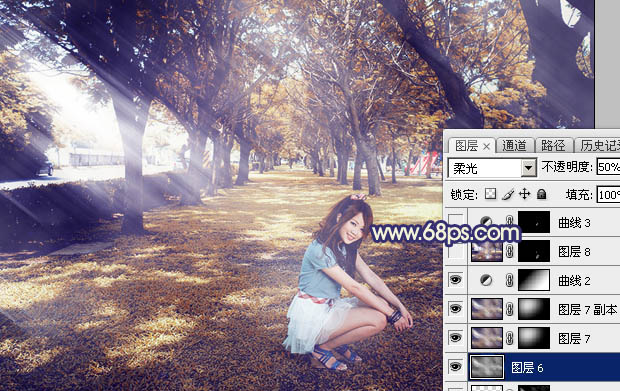 Photoshop给树荫下的美女加上秋季阳光效果31