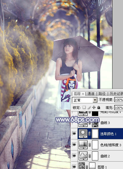 Photoshop给打伞的外景美女加上浓厚的秋季色23