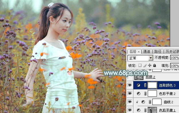 Photoshop给花中的美女加上甜美的秋季淡黄色39